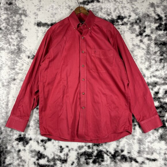 Ariat Button Up Shirt Mens‎ Size Medium Red Pocket Western Cowboy 100% Cotton - Picture 1 of 13